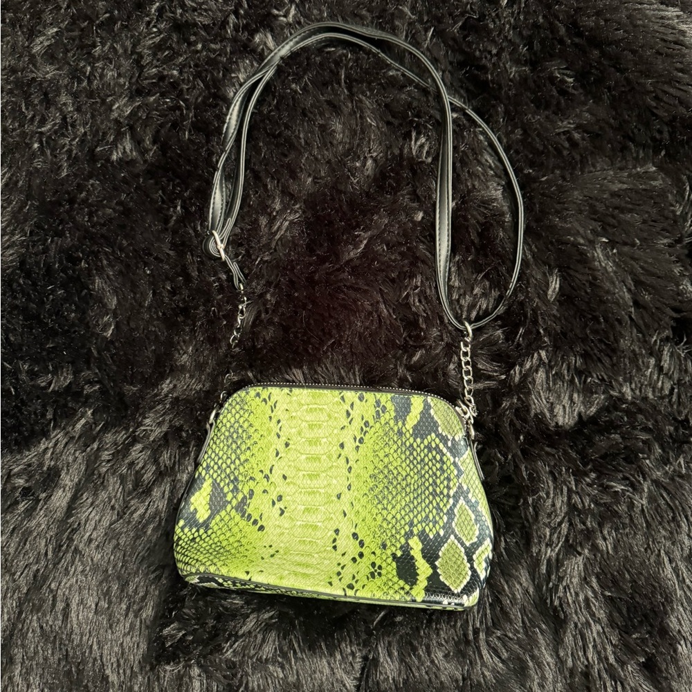 small faux snake skin neon green crossbody purse